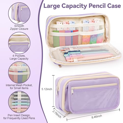 DazSpirit 61PCS Aesthetic College School Supplies Set with Cute Pencil Case | Pastel No Bleed Highlighters, Gel & Erasable Pens, Mechanical Pencils, Refills & Sticky Notes, Complete Stationery Kit - color: Purple