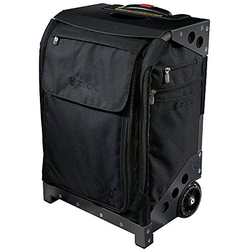 ZUCA Travel Cases for Artists & Professionals - Makeup Case with 4 Vinyl Utility Pouches, Travel Cover, 41" Telescoping Handle, Rolling Wheels & Sturdy Aluminum Frame for Makeup Artists and Creatives - color: Black w/ Black Frame, style: Flyer