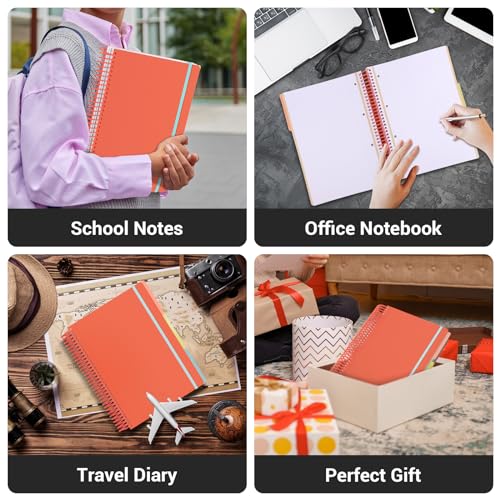 EUSOAR 3 Subject Spiral Notebook, Large A4 9.25" x 11.7" Lined College Ruled Notebook with Pockets, Cute Women Journal Notebook 240 Pages 90gsm Thick Paper Notebook for Office School Supplies-Orange - color: Orange, style: A4 Lined
