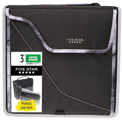 Five Star Zipper Binder, 3 Inch 3-Ring Binder with D Rings, Removable Padded Case, 5-Tab Expanding File and Multi-Use Strap, 850 Sheet Capacity, Black/Gray (29296IT8) - color: Black/Gray, size: 3 Inch