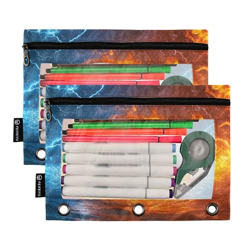 Wamika Baseball Softball Binder Pouches 3 Ring for Boys Girls School Office College Supplies Red Lace Over White Background Sports Theme Pencil Pouches Case Bag with Clear Window and Zipper 2 pack - color: Baseball