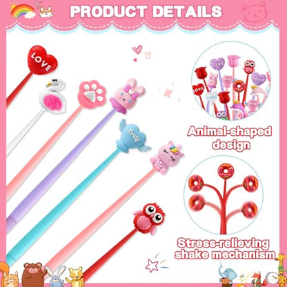 40pcs Valentine’s Day Wiggle Pens With Animal&Heart Shapes Bulk Gifts for Kids Students Coworkers Cute Pens for Classroom Prizes Birthday Party Favors Goodie Bags Stuffers.