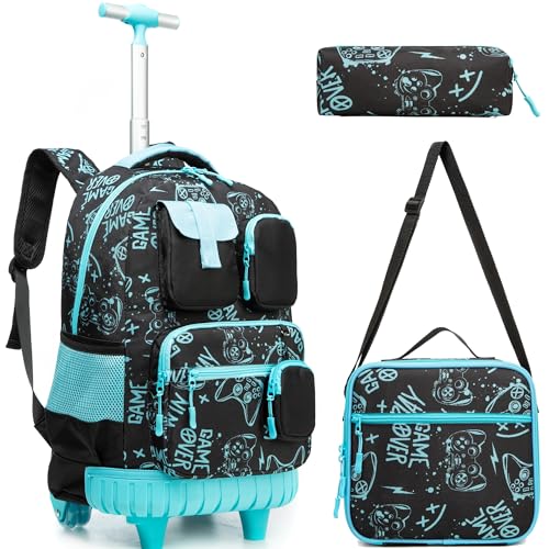 Meetbelify Rolling Backpack for Girls Boys Backpacks with Wheels Kids Carry on Luggage for Girls Boys - color: Boy Game