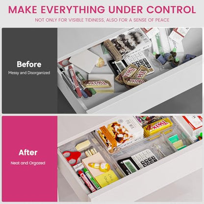 Criusia Large Drawer Organizer Bins 26 Pack | Complete 5 Size Clear Plastic Kitchen Drawer Organizers for Utensils | Bathroom Drawer Organizer Trays | Versatile for Makeup Office Organization - size: 26 Pack