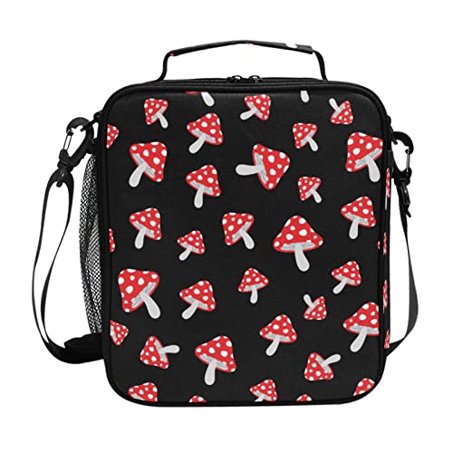 Kids Lunch Bag for Boy Girl Cute Cartoon Forest Mushrooms Insulated Lunch Box with Shoulder Strap Reusable Cooler Bags for School Picnic Beach Travel Leakproof Food Container Tote Bag - color: Cute Cartoon Forest Mushrooms