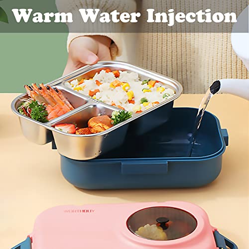3 Compartments Bento Lunch box with Soup Bowl, Insulated Lunch Bag and Portable Utensils, Stainless Steel Camera Lunch Containers，Leak Proof Bento Box for Adults Men Women（14 years old+） - color: 900ml-Pink