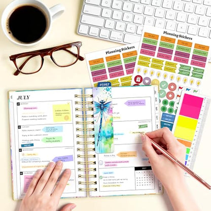 Academic Planner 2026-2027, 18 Months Weekly & Monthly Calendar Planner | July 2026 - Dec 2027, 6.6" x 8.3 A5 Size, Hardcover Daily Agenda with Tabs, Inner Pocket, Bookmark, Stickers, Sticky Note Set - color: Colorful Dragonfly, size: A5