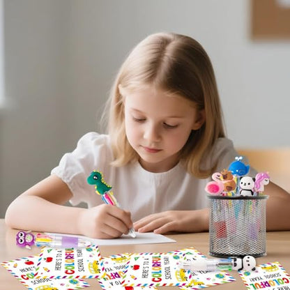 ANGOLIO Back to School Gifts 28 Sets Cute Animals 4 in 1 Multicolor Retractable Ballpoint Pens with Greeting Cards for Students Kids Classroom Office Home Rewards First Day of School Party Supplies - style: Cute Animals
