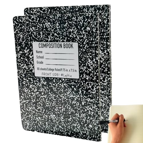 Left Handed Composition Notebook, Black Marble Left Handed Notebooks | 9.75'' x 7.5', Hard Cover Left Handed Notebooks for Adults, 160 Pages, College Ruled, For Adults and School, 2pk - color: Black Marble 2PK