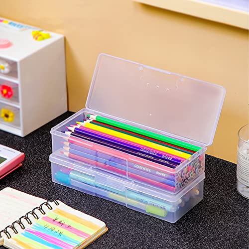 Clear Pencil Box, 12 Pack Large Capacity Office Supplies Storage Organizer, Brush Painting and Drawing Tools Container, Watercolor Pen Storage (Clear)