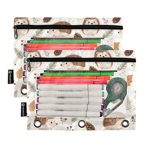 Hedgehog Pencil Pouches for 3 Ring Binder, Zipper Binder Pencil Case, 2 Pack Clear Window Case Bag for Office Organizers - color: Hedgehog