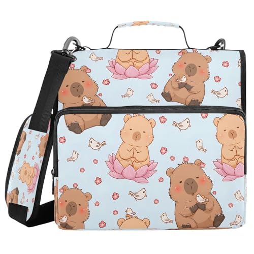 ALAZA Zipper Binder 3 Ring Cute Cartoon Capybara Lotus Binder Organizer with Zipper and Shoulder Strap Large Capacity Multi-Pocket Trapper Keeper File Folder for Office Supplies - color: Multicolored 19