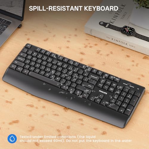 PHILIPS Wireless Keyboard and Mouse Combo-Ergonomic Keyboard and Mouse Wireless Combo,Plug n' Play,Sleep Mode and 2.4GHz Keyboard for Mac, Windows, Laptop-SPT6348 - color: Black