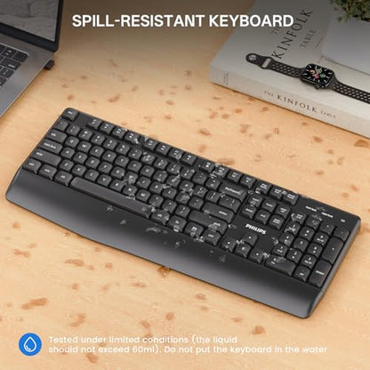 PHILIPS Wireless Keyboard and Mouse Combo-Ergonomic Keyboard and Mouse Wireless Combo,Plug n' Play,Sleep Mode and 2.4GHz Keyboard for Mac, Windows, Laptop-SPT6348 - color: Black