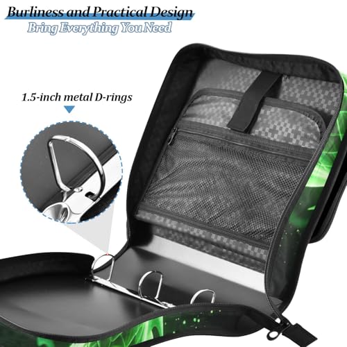 Green Dargon 3 Ring Zipper Binder Bag Binder Organizer with Handle Shoulder Strap for School Work Office Supplies - color: Green Dargon
