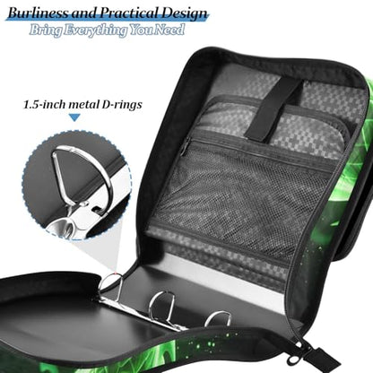 Green Dargon 3 Ring Zipper Binder Bag Binder Organizer with Handle Shoulder Strap for School Work Office Supplies - color: Green Dargon