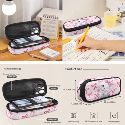 Kids Bookbag Set with Insulated Lunch Bag & Pencil Case for Elementary Girls,Cat Lightweight Waterproof, for Travel Outdoor Picnic - color: Pink Bows-cat