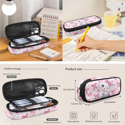 Kids Bookbag Set with Insulated Lunch Bag & Pencil Case for Elementary Girls,Cat Lightweight Waterproof, for Travel Outdoor Picnic - color: Pink Bows-cat