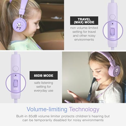 MEE audio KidJamz KJ55 Wired Children’s Headphones with 3.5mm Plug, Colorful Graphics, Volume Limiter & Microphone, Adjustable On-Ear Kids Headset for Online Learning/School/Travel/Tablet (Lavender) - color: Lavender, style: Standard