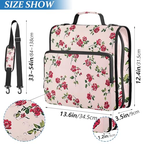 Pink Rose1 Zipper Binder 3 Ring 1.5 Inch School Binder Organizer with Shoulder Strap Handle File Folder Pockets Large Capacity Students Girl Boy Men Office Work - color: Pink Rose1