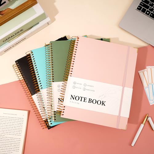 Pink Spiral Notebook College Ruled 8.5 X 11 with Stickers, Hardcover | 220 Pages, A4 Large Note Book for Work Note Taking School Office Women Men Writing - color: Pink