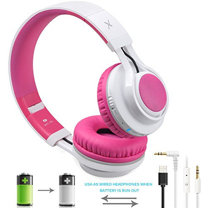Riwbox WT-7S Bluetooth Headphones Light Up, Foldable Stero Wireless Headset with Microphone and Volume Control for PC/Tablet/TV/Travel (Pink) - color: Pink