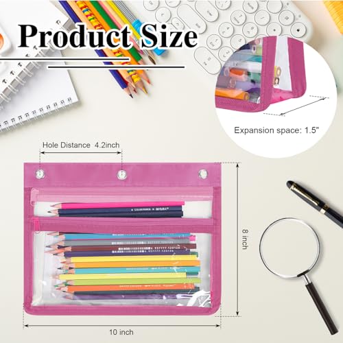 YoeeJob Pencil Pouch for 3 Ring Binder with 1.5 inch Expandable Large Capacity, Double Pockets Zipper Pencil Case, Pencil Binder Pouch for School Office Home,Pink - color: pink