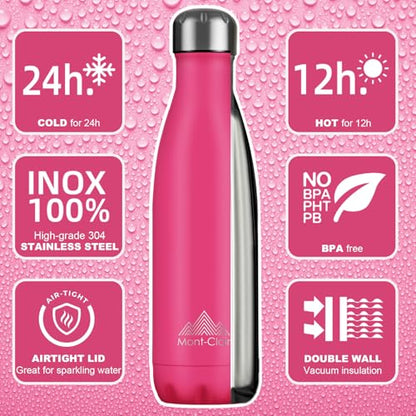 Mont-Clair Stainless Steel Water Bottle, Vacuum insulated - BPA Free, 12h Hot & 24h Cold Drinks, Metal Water Bottle 17 oz Leakproof, Ideal for Adult, Kids, Running - Berry Pink - color: Berry Pink, style: 17 Ounces