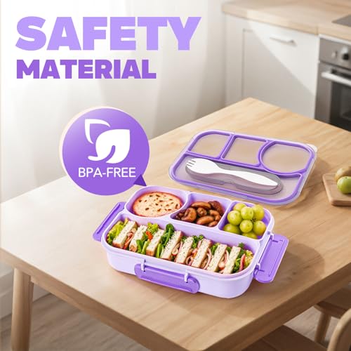 EASYFUN Bento Box Adult, Lunch Box, 4-Compartment Lunch Containers, Drop-Proof, Dishwasher Safe & Made with BPA-Free Materials (Purple) - color: Purple