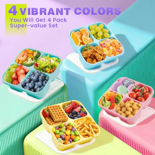 4 Pack Snack Containers Bento Box Adult Lunch Box,Meal Prep Container, Reusable Food Storage lunch Containers Stackable for Work, Travel and Gym (Pink, Blue, Green, Yellow) - color: Pink, Blue, Green, Yellow