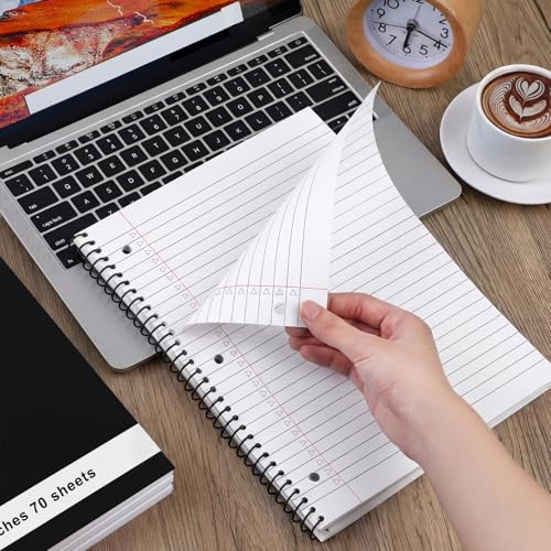 Resurhang 6 Pcs Legal Pad Top Spiral Bound Notebook 70 Sheets Double Sided College Ruled Paper Notepad Memo Steno Pad with Stiff Cover for Business College (8.5 x 11 Inches,3 Hole Punch,White) - color: White, size: 8.5 x 11 Inches, style: 3 Hole Punch