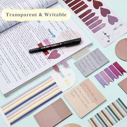 Temiary 1160 Sheets Transparent Sticky Notes with Pen for Bible Study | Sticky Note with Index Tabs Set for Annotating Journaling, Bible Study Book Annotation - color: Pink & Purple