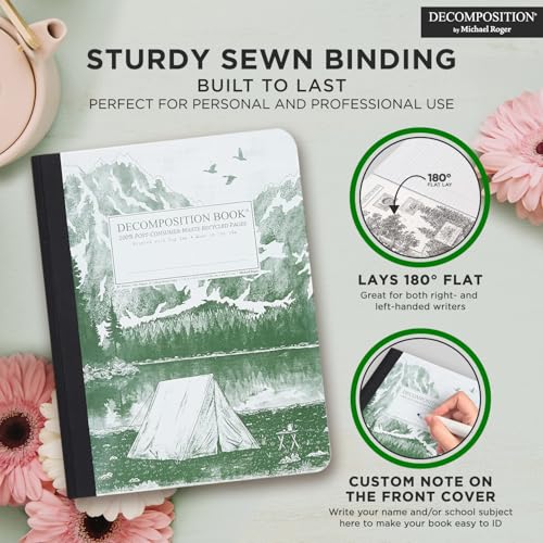 Decomposition Mountain Lake College Ruled Composition Notebook - 9.75 x 7.5 Journal with 160 Lined Pages - Notebooks for School Supplies, Home & Office - 100% Recycled Paper - Made in USA - color: Mountain Lake