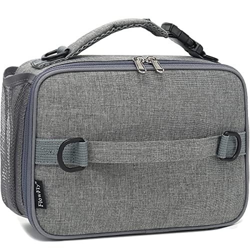 FlowFly Kids Lunch Bag, Durable Insulated School Lunch Box with Shoulder Strap and Bottle Holder, Water-resistant Thermal Small Lunch Cooler Tote for Teen Boys & Girls,Grey - color: Gray