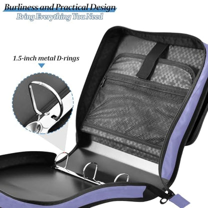 1.5 Inch 3 Rings Office Binder Organizer with Handle and Removable Shoulder Strap Multi-Pocket Portfolio Binder for Middle School Dark Purple - color: Dark Purple