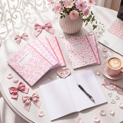 AmazingSpark 6 Pack Lefty Preppy Notebook Cute Bow Coquette Journal 7" x 9" College Wide Ruled 110 Pages Left Handed Aesthetic School Supplies Gifts for Teens Girls Women(Composition,Pink Bow) - color: Pink Bow, style: Composition