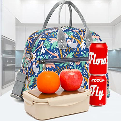 FlowFly Insulated Lunch Bag With Shoulder Strap for Women, Men, and Kids, Large and Reusable, Handle, Freezable Work and School Travel Tote and Meal Prep Organizer,Sloth - color: Sloth