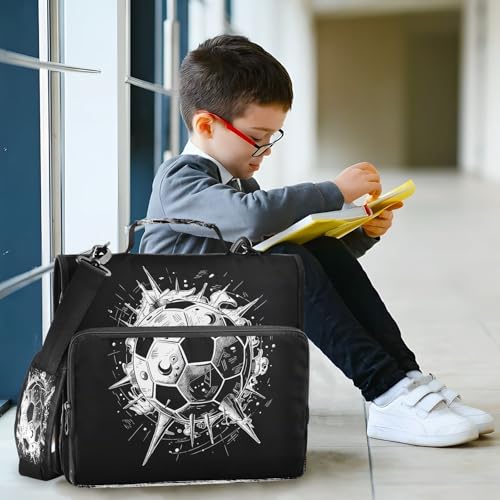 3 Ring Zipper Binder Soccer Ball Binders Bag with Shoulder Strap 500 Sheets Paper Organizer Trapper Keeper Documents Storage File Folder for School Office - color: A1262