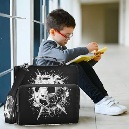 3 Ring Zipper Binder Soccer Ball Binders Bag with Shoulder Strap 500 Sheets Paper Organizer Trapper Keeper Documents Storage File Folder for School Office - color: A1262