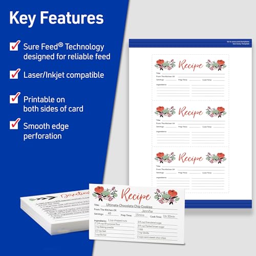 Avery Printable Index Cards, Sure Feed Technology, 3" x 5", Matte White, Laser & Inkjet Compatible, 150 Blank Cards Total, Great for Product Branding, Marketing, and More (5388) - size: True