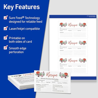 Avery Printable Index Cards, Sure Feed Technology, 3" x 5", Matte White, Laser & Inkjet Compatible, 150 Blank Cards Total, Great for Product Branding, Marketing, and More (5388) - size: True
