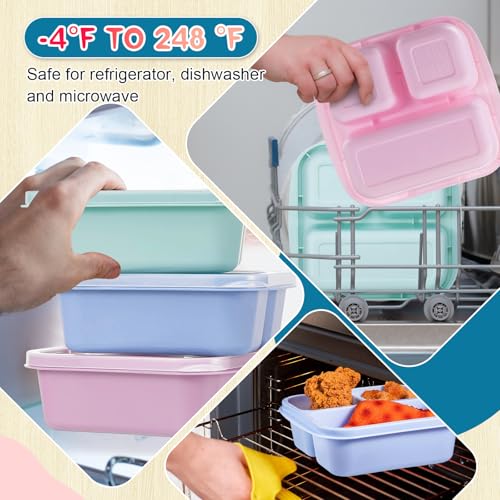 Honeydak 5 Pack Snack Containers 3 Compartment Bento Snack Boxes Divided Meal Prep Containers with Lids Reusable Adults Lunch Food Storage Box for School Work Travel(Macaroon) - color: Macaroon
