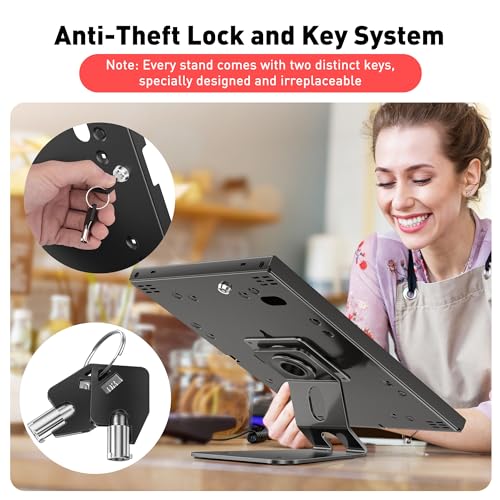 AboveTEK Anti-Theft Tablet Stand – iPad Locking & Security Stand, Countertop & Wall Mount POS Stand, 360° Swivel Kiosk Stand for iPad/iPad Air/iPad Pro – Ideal for Retail Business (Black) - color: Black