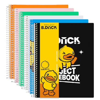 Comix 6-Pack 1 Subject Notebook with Plastic Cover, 70 Sheets 8.5" x 11" College Ruled Notebook with 1 Divider for Office/School/Home (Black,Blue,White,Green,Pink,Orange) - color: Black, Blue, White, Green, Pink, Orange