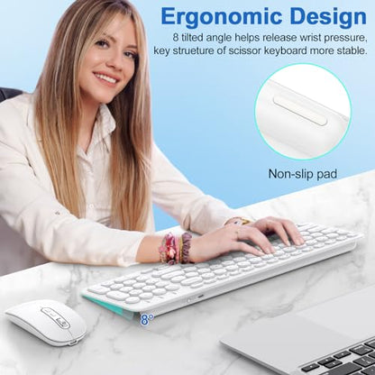 cimetech Wireless Keyboard and Mouse Combo, [Rechargeable keyboard and mouse][Silent Scissor Switch Key][Ultra Slim]Wireless Computer Keyboard and Mouse for Laptop, PC, Computer, Mac, Windows - White