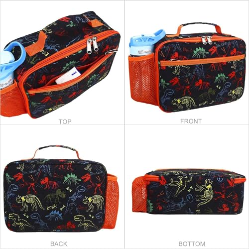 RHCPFOVR Kids Lunch Bag - Insulated Lunch Box for Boys Girls,Washable Lunch Bag and Reusable Toddler Leak-proof Lunchbox for School and Daycare - color: Orange & Black Dinosaur