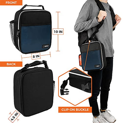 opux Insulated Lunch Bag for Kids Boys Girls, Small Compact Lunch Box with Wide Opening & Mesh Pockets, Reusable Lunch Pail for School, Work, Adults, Men, Women, Navy - color: Navy