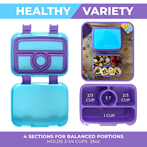 kinsho Bento Lunch Box for Kids Toddlers, 4 Portion Sections Secure Lid, Microwave Safe BPA Free Removable Tray, Pre-School Kid Daycare Lunches Snack Container Ages 3 to 5 Blue Purple - color: Blue-Purple Bento