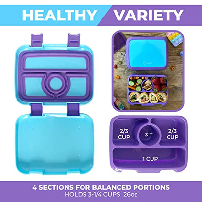 kinsho Bento Lunch Box for Kids Toddlers, 4 Portion Sections Secure Lid, Microwave Safe BPA Free Removable Tray, Pre-School Kid Daycare Lunches Snack Container Ages 3 to 5 Blue Purple - color: Blue-Purple Bento