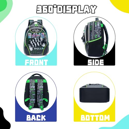 Backpack for Girls Elementary Preschool Kids Lunch Box for School - color: 02 Green Game